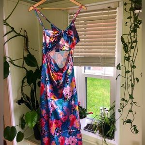 Satin slip dress with tye up front